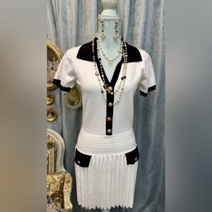 Sold on eBay-Chic White and Black Dress with Gold Accents